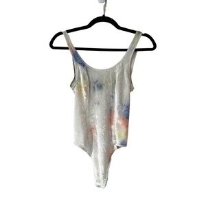 ARITZIA WILFRED FREE Tie Dye Velour Multicolor Sleeveless Bodysuit Sz Small